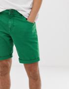 Asos Design Slim Denim Shorts In Bright Green - Green