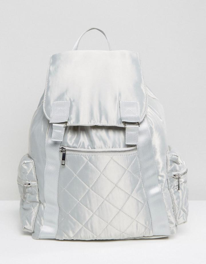 Asos Lifestyle Oversized Satin Backpack With Zipped Pockets - Gray