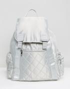 Asos Lifestyle Oversized Satin Backpack With Zipped Pockets - Gray