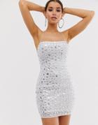Asos Design Heavily Embellished Beaded Mini Dress-silver