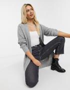 New Look Longline Cardigan In Light Gray-grey