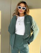 Asos Weekend Collective Oversized Zip Up Hoodie With Logo In Khaki - Part Of A Set-green
