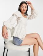 Influence Square Neck Off Shoulder Blouse In Stone Stripe-neutral