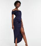 Jaded Rose Tall Exclusive Off Shoulder Drape Midaxi Dress In Navy