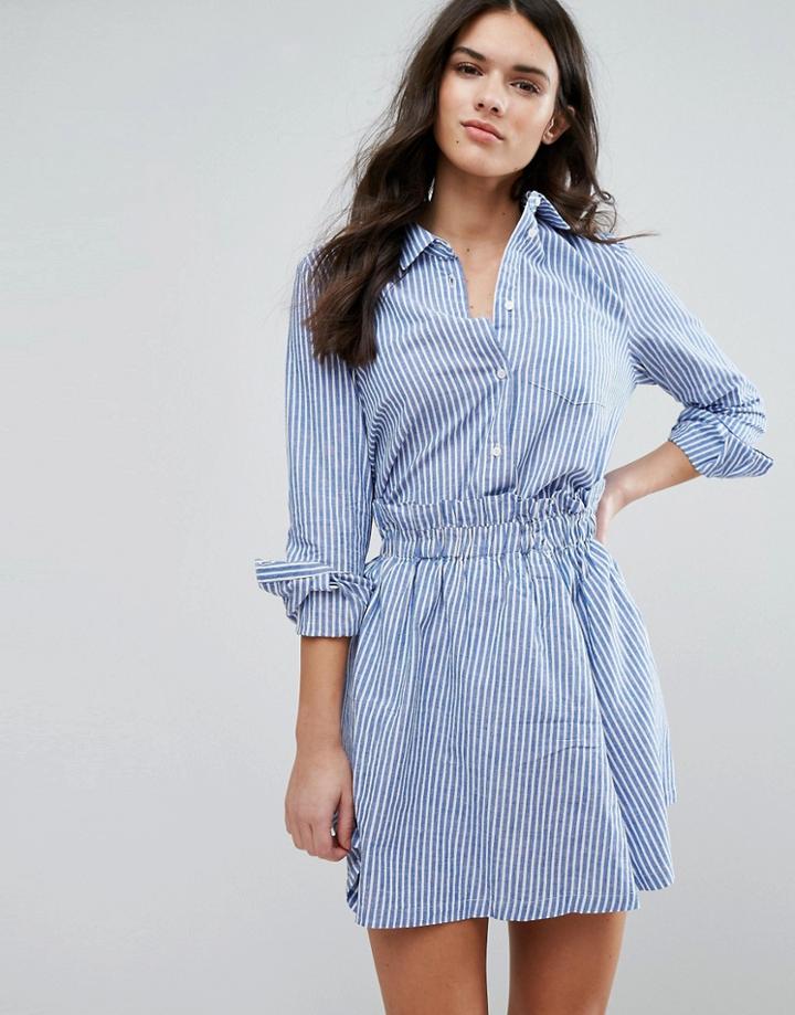 Y.a.s Kolo Stripe Neck Detail Shirt Co-ord - Blue