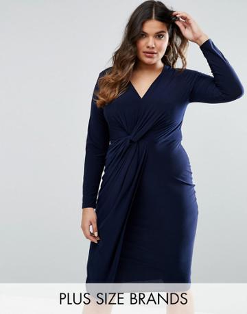 Club L Plus Knot Front Dress - Navy