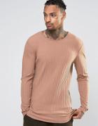 Asos Rib Longline Muscle Long Sleeve T-shirt In Camel - Brown