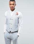 Asos Wedding Skinny Suit Vest In Ice Gray Cross Hatch With Printed Lining - Gray