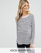 Asos Maternity Stripe Crew Neck Long Sleeve T-shirt - Navy