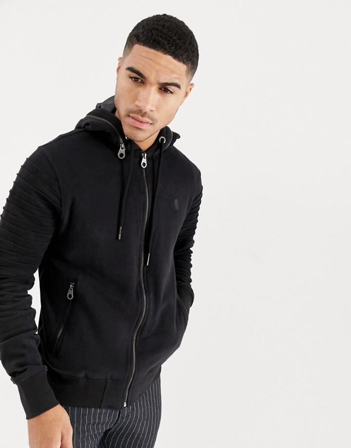 Ringspun Ribbed Zip Through Hoodie-black
