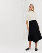 Mango Polka Detail Midi Skirt In Black - Black