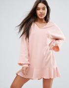 Missguided Ruffle Bottom Sweat Dress - Pink