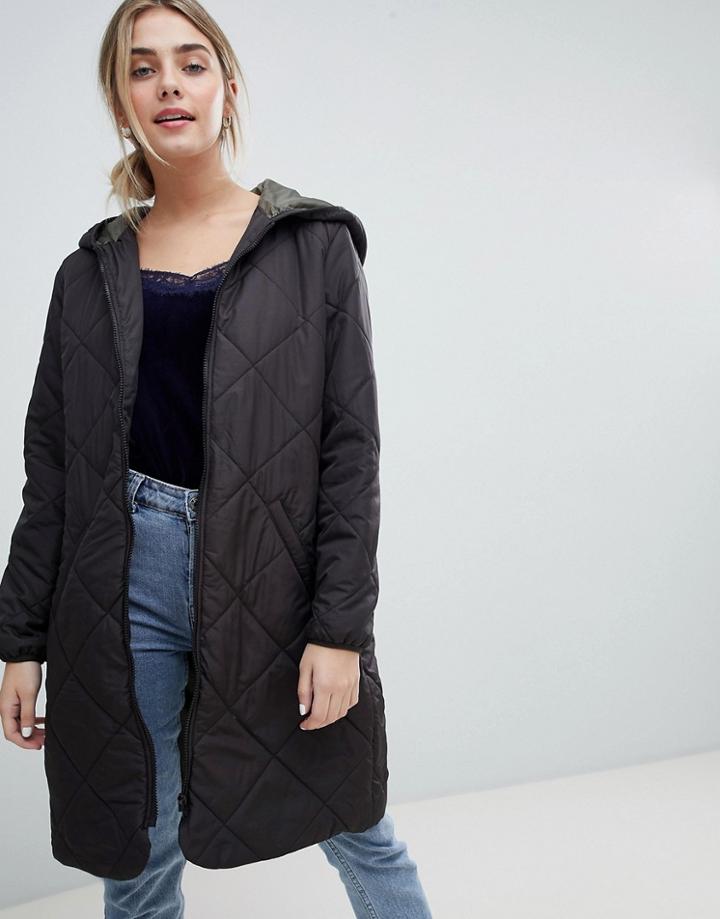Jdy Tammy Longline Quilted Coat - Black