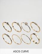 Asos Curve Pack Of 8 Simple Fine Stone Rings - Gold