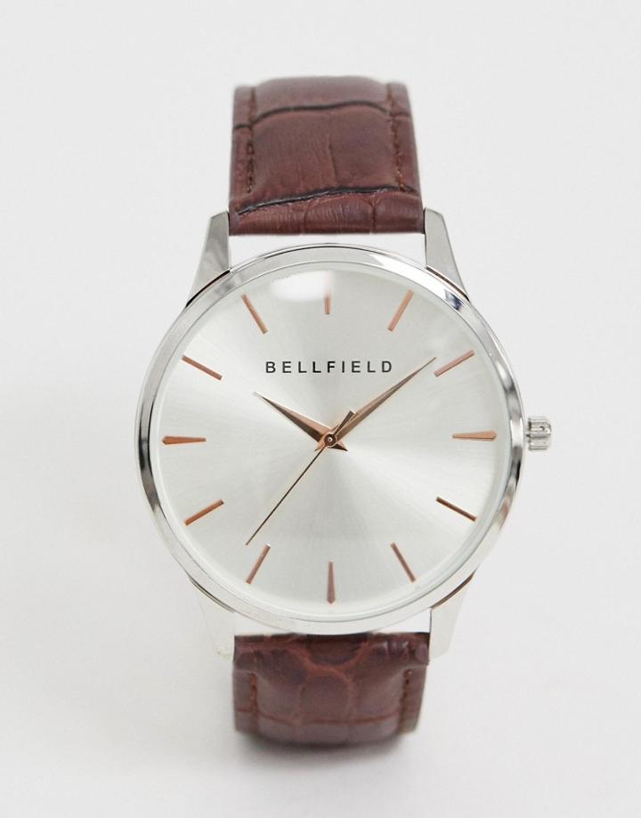 Bellfield Mens Gold Tone Index Watch With Brown Strap - Brown