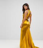 Jarlo High Neck Fishtail Maxi Dress With Strappy Open Back Detail - Orange