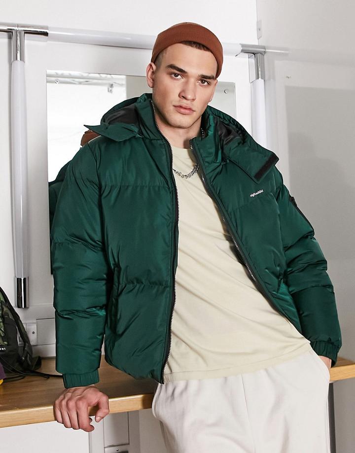 Night Addict Hooded Puffer Jacket In Khaki-green