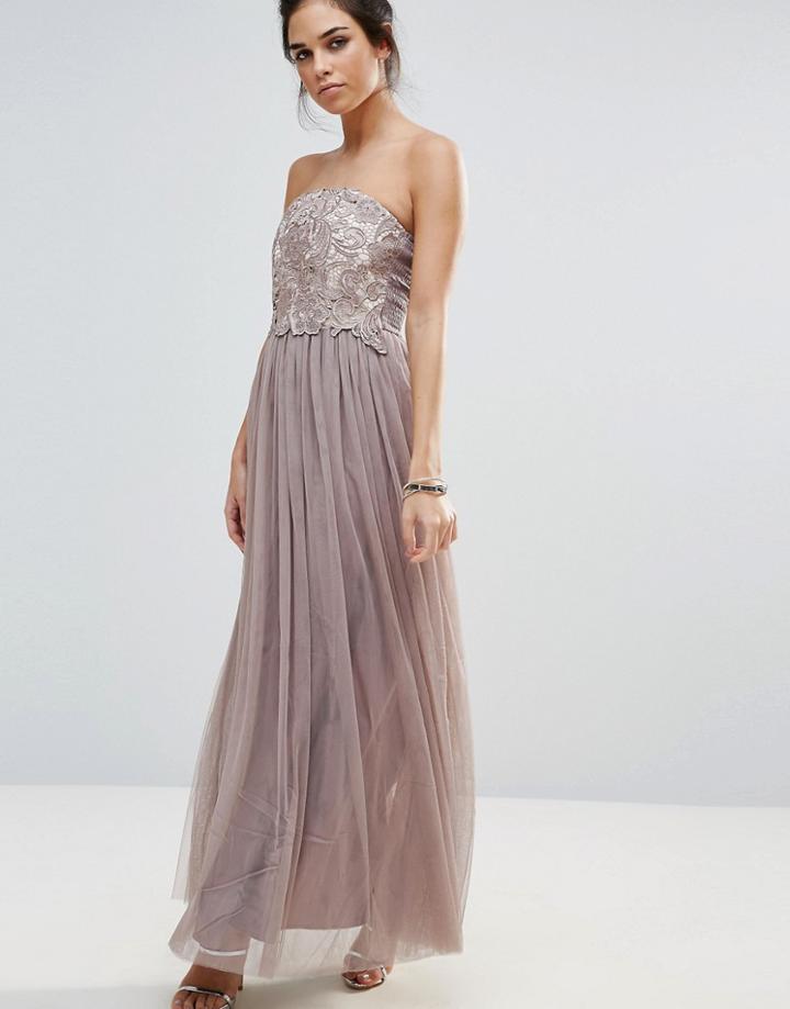 Little Mistress Lace Overlay Bandeau Maxi Dress - Gray