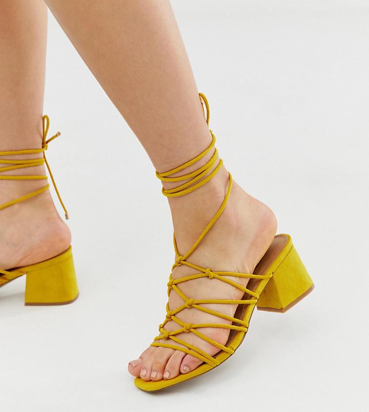 Asos Design Wide Fit Harvie Knotted Detail Sandals In Mustard - Yellow