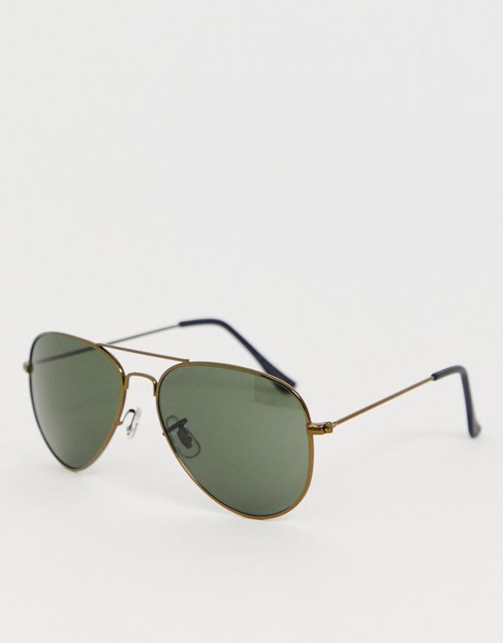 Jack & Jones Metal Aviator Sunglasses In Black - Black