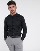 Asos Design Stretch Skinny Fit Shirt In Black With Grandad Collar
