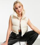 Stradivarius Cropped Padded Vest In Ecru-white