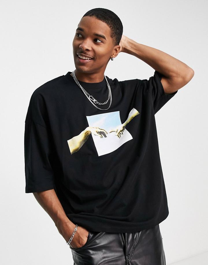 Asos Design T-shirt With Michelangelo Print In Black