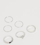 Asos Design Curve Pack Of 6 Rings With Engraved Heart Design And Graduated Band In Silver Tone