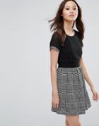 Wal G Skater Dress With Check Skirt - Black