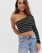 Asos Design One Shoulder Top In Stripe-black