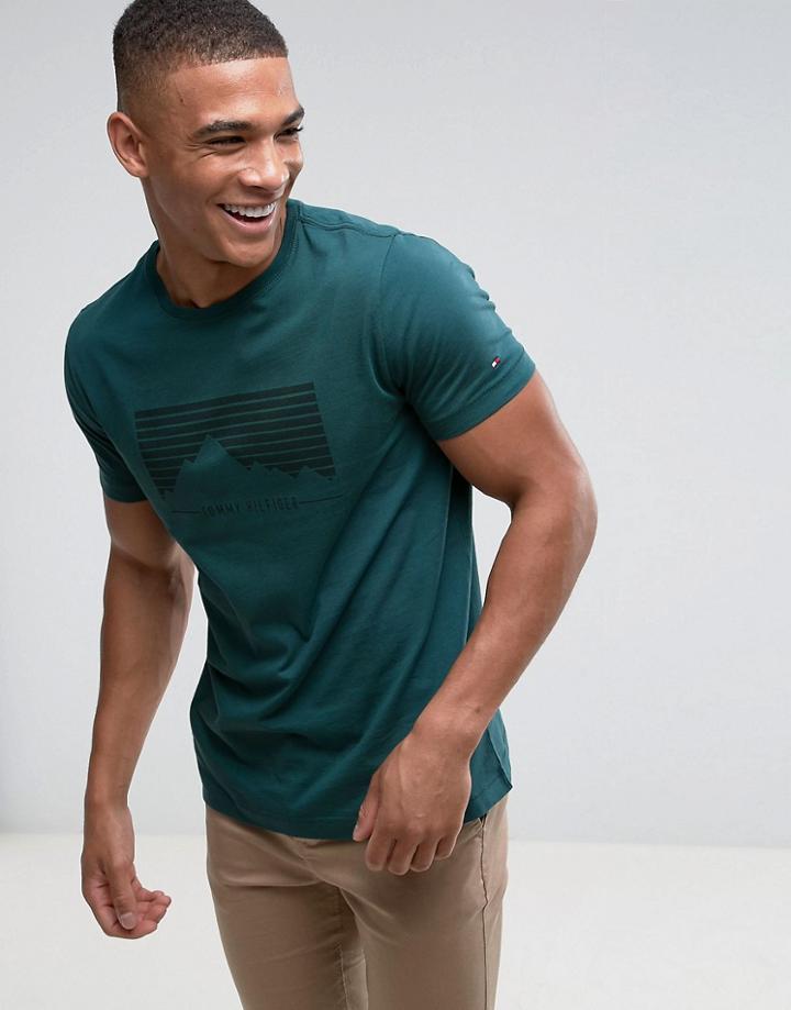 Tommy Hilfiger Sean Mountain Logo T-shirt In Green - Green