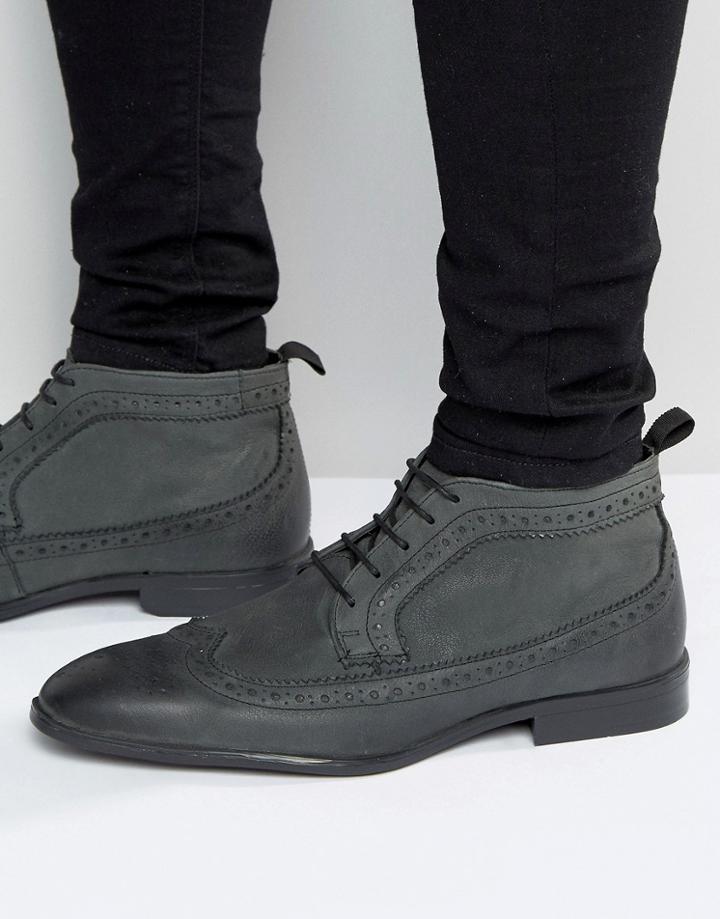 Asos Brogue Chukka Boots In Gray Leather - Gray