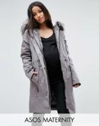 Asos Maternity Parka With Detachable Faux Fur Liner - Gray