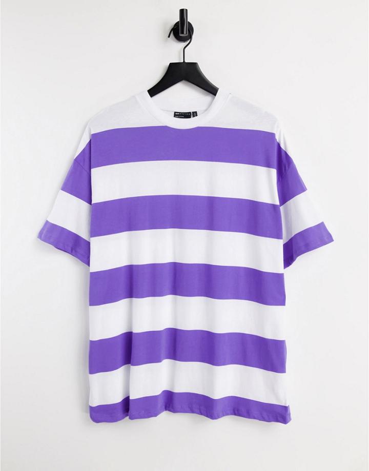 Asos Design Oversized T-shirt In Purple Stripe