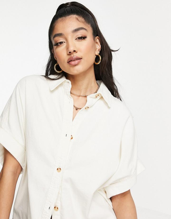Monki Short Sleeve Denim Shirt In White