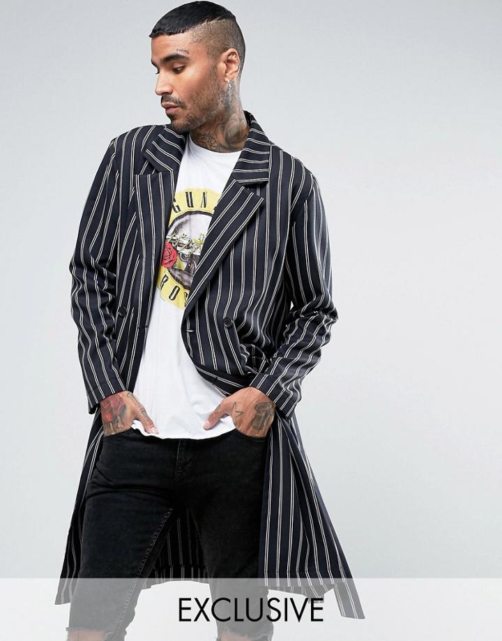 Reclaimed Vintage Inspired Striped Duster Jacket - Navy