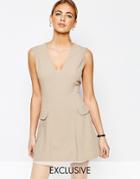 Love Tailored A Line Mini Dress With Pockets - Camel