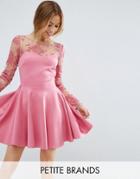 City Goddess Petite Lace Top Skater Dress - Pink