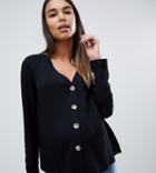 Asos Design Maternity Boxy Top With Contrast Buttons And Long Sleeve-black