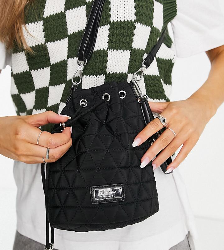 Reclaimed Vintage Inspired Quilted Nylon Bucket Bag In Black