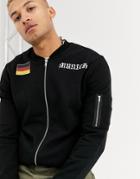 Asos Design Jersey Bomber Jacket With Ma1 Pocket And City Flag Print-black