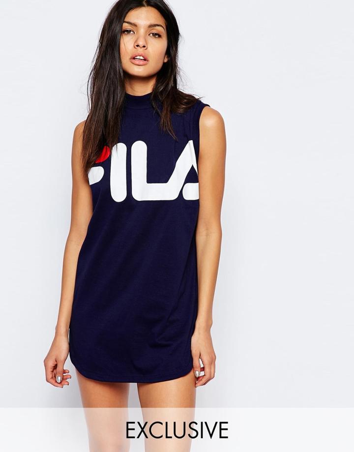 Fila T-shirt Dress With High Neck & Large Front Logo - Navy