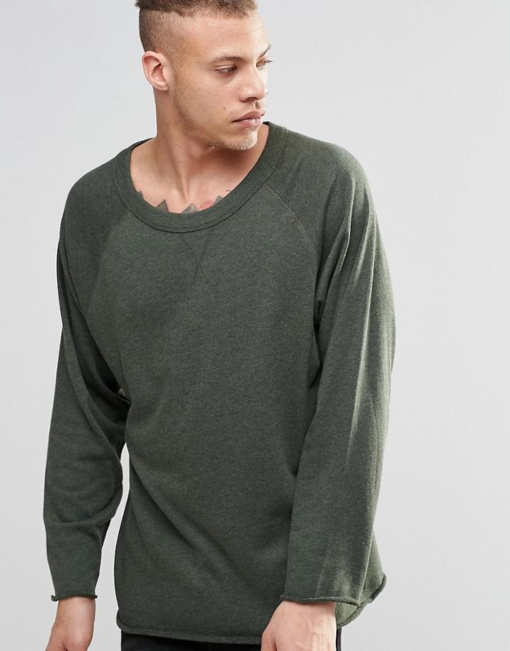 Weekday Goliath Crew Sweatshirt Raw Hem - Green