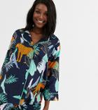 Asos Design Maternity Botanical Tiger Shirt & Short 100% Modal Pyjama-blue