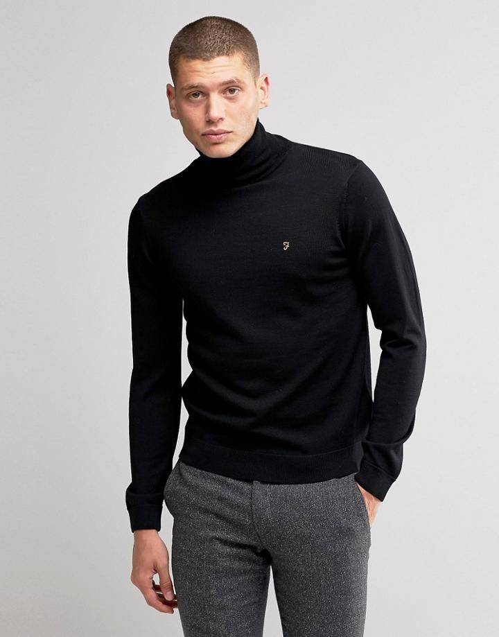 Farah Sweater In Merino Wool With Roll Neck In Slim Fit Black - Black