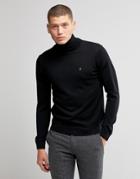 Farah Sweater In Merino Wool With Roll Neck In Slim Fit Black - Black