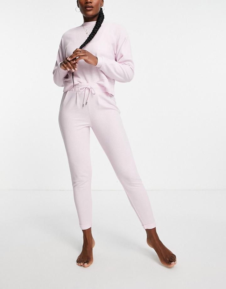 Asos Design Lounge Mini Waffle Sweat & Sweatpants Set In Lilac-purple