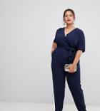 Lovedrobe Wrap Front Peg Leg Jumpsuit In Navy - Navy