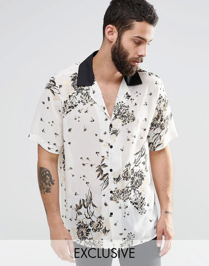Reclaimed Vintage Revere Collar Shirt In Sheer Fabric In Regular Fit - Stone