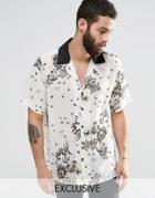 Reclaimed Vintage Revere Collar Shirt In Sheer Fabric In Regular Fit - Stone